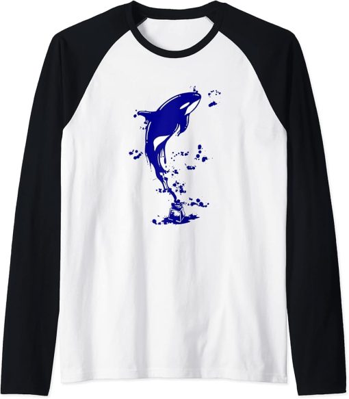 orcas whale orca Artist animal motif Raglan Baseball Tee