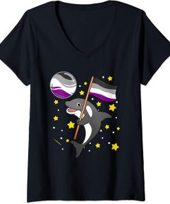 Womens Orca In Space Asexual Pride V-Neck T-Shirt