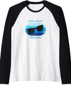 Orcas Island WA Washington Souvenir Nautical Surfer Graphic Raglan Baseball Tee