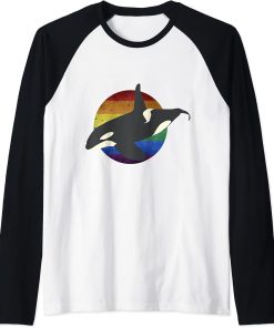 Rainbow Orca Killer Whale Earth Activist Marine Biologist Raglan Baseball Tee