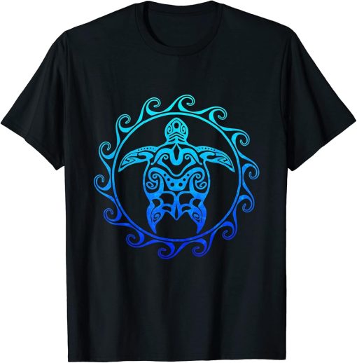 Ocean Blue Tribal Hawaiian Sea Turtle T-Shirt