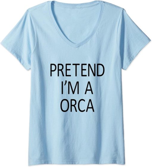 Womens Pretend I"m A Orca Funny Matching Family Costume Party Idea V-Neck T-Shirt