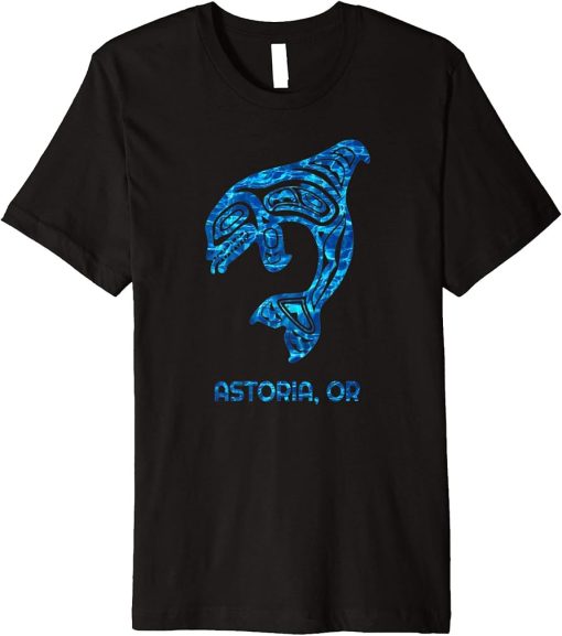 Blue Astoria Oregon Native American Indian Ocean Orca Whale Premium T-Shirt