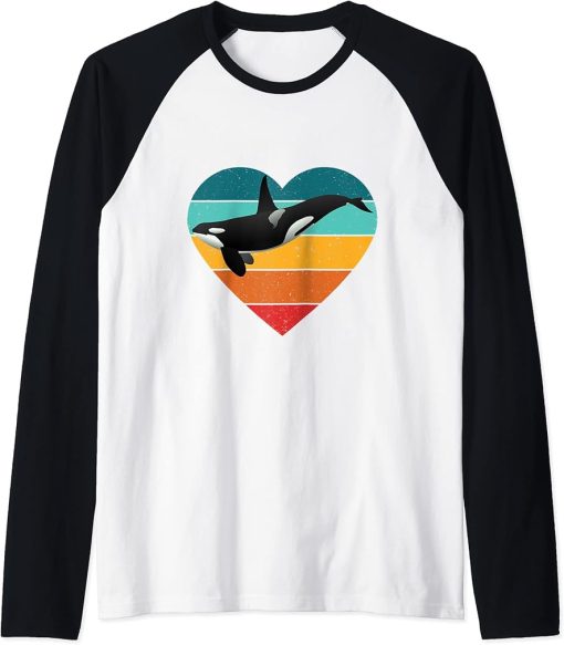 Orca Vintage Retro Art, Killer Whale Ocean Favorite Animal Raglan Baseball Tee